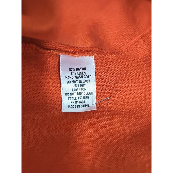 Monteau Los Angeles ~Woman Size M~ Orange Linen Blend V Neck Ruffle Maxi Dress. - Picture 14 of 15